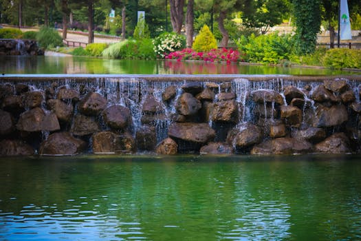 serene park with trees and flowers