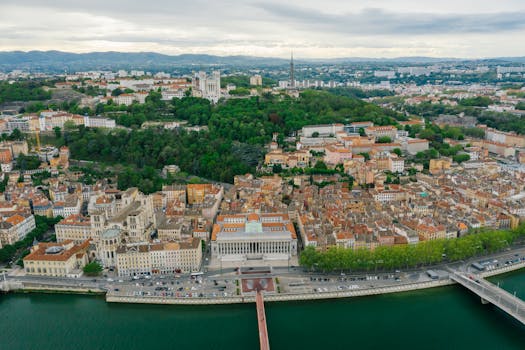 city skyline with green rooftops