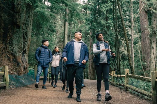 group of friends enjoying a nature hike