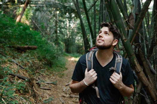 hiker enjoying a peaceful forest