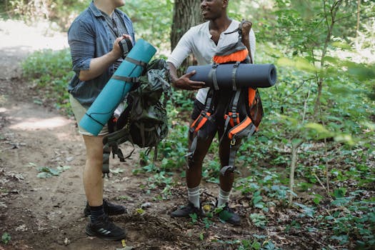 hiking gear laid out on a trail