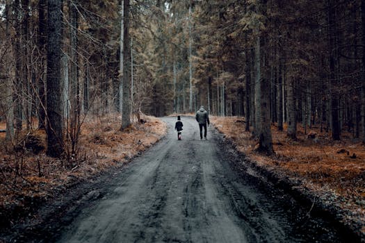 family hiking on a nature trail