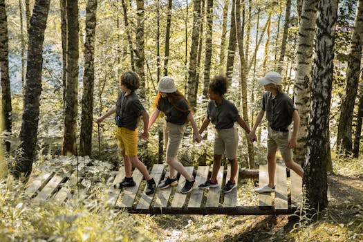 group enjoying forest activities